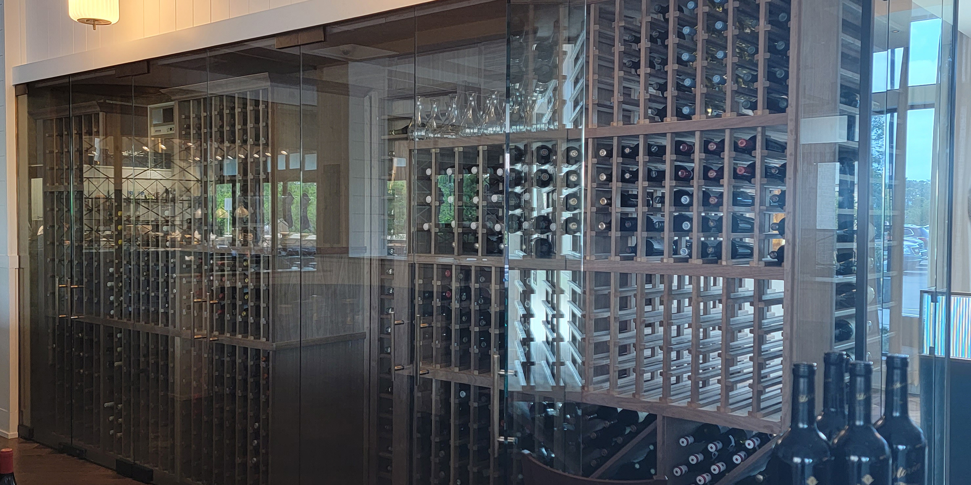 wine room with glass doors